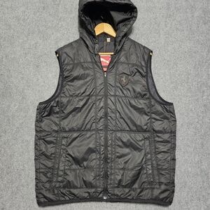 Puma Scuderia Ferrari Hooded Puffer Vest Mens XL Black Full Zip F1 Racing Car
